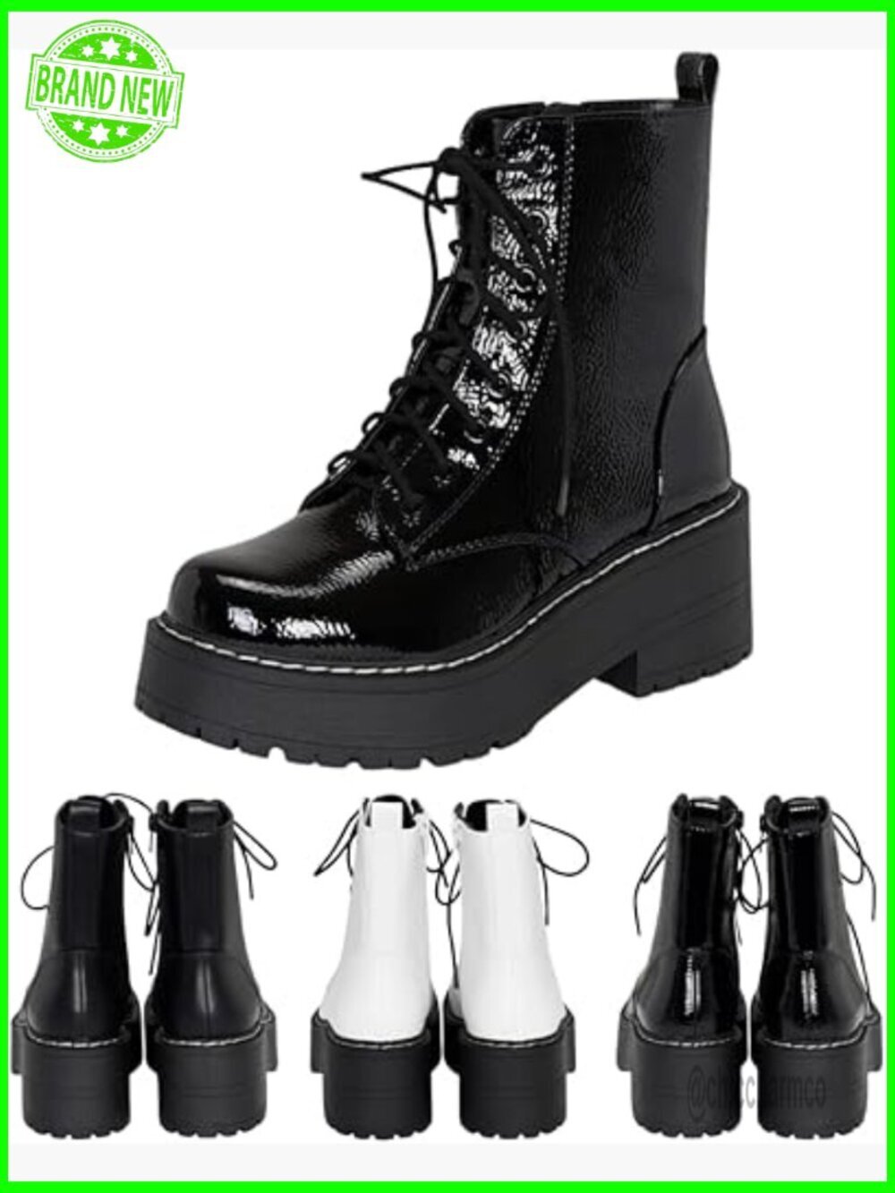 Chunky Lug Sole Combat Lace-Up Side Zipper Ankle Boots Platform